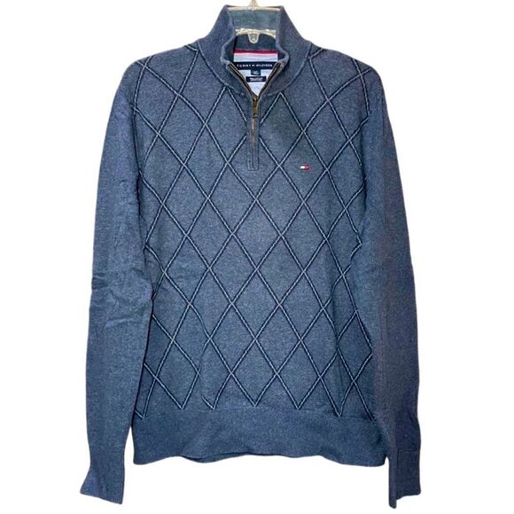 Tommy Hilfiger Men’s Partial Zip Sweater in Greyed Blue Men’s Large - Picture 1 of 5